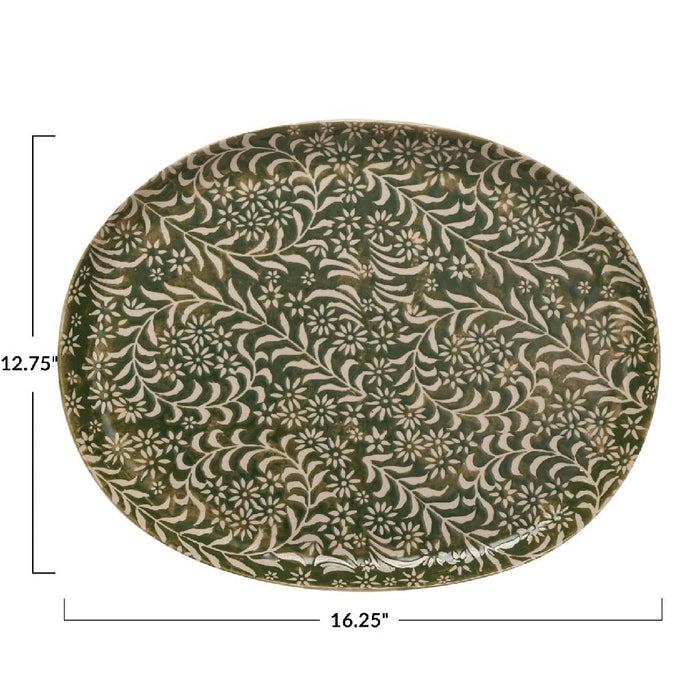 Green Botanical Stoneware Platter HOME & GIFTS - Tabletop + Kitchen - Kitchen Decor Creative Co-Op
