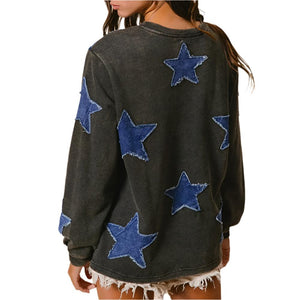 Washed Star Patchwork Pullover