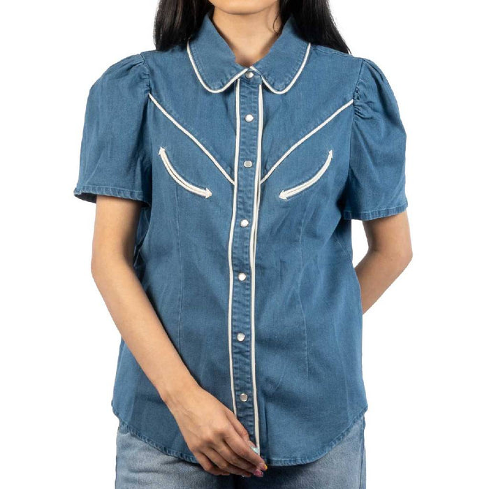 Denim Arrow Puff Sleeve Top