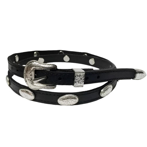 Silver Concho Black Leather 3/8" Hatband HATS - HAT RESTORATION & ACCESSORIES M&F Western Products   