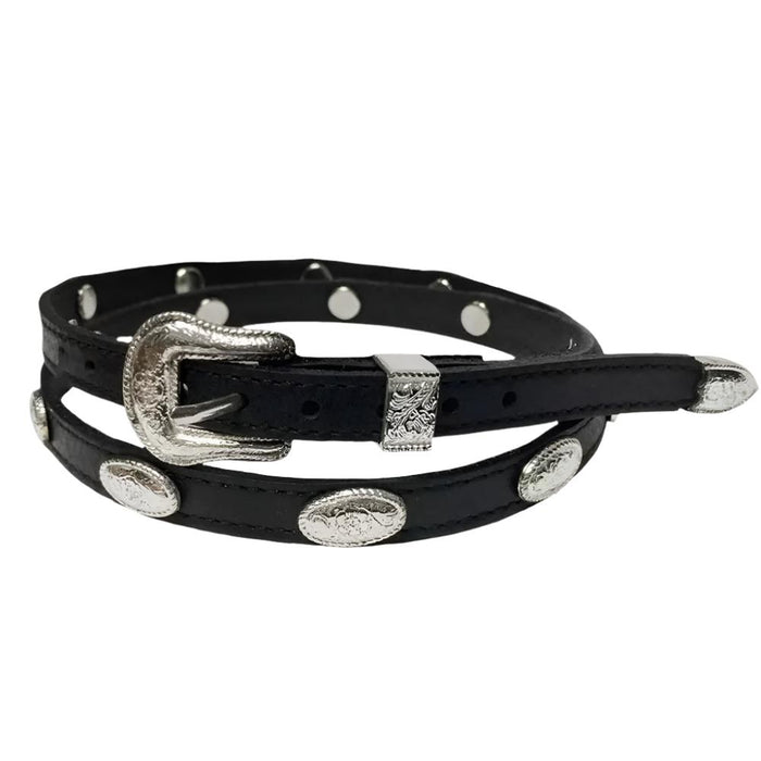Silver Concho Black Leather 3/8" Hatband HATS - HAT RESTORATION & ACCESSORIES M&F Western Products   