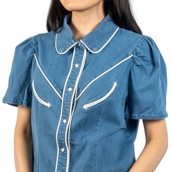 Denim Arrow Puff Sleeve Top