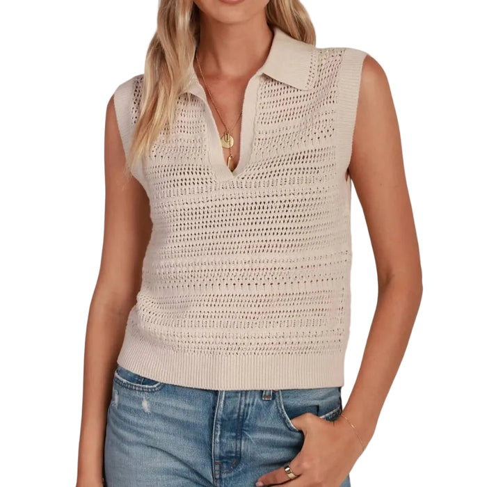 Dylan Blair Oatmeal Polo Sweater WOMEN - Clothing - Tops - Sleeveless Dylan