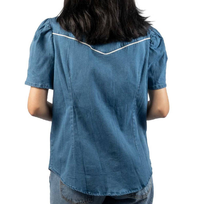 Denim Arrow Puff Sleeve Top