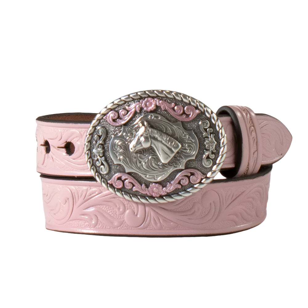 Nocona Girl's Floral Embossed Pink Belt w/ Horse Buckle KIDS - Accessories - Belts M&F Western Products