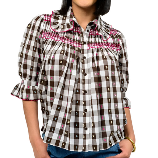 Ivy Jane Smocked Checked Print Top WOMEN - Clothing - Tops - Short Sleeved Ivy Jane
