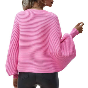 Hot Pink Ribbed Batwing Sleeve Top WOMEN - Clothing - Sweaters & Cardigans Flarix   