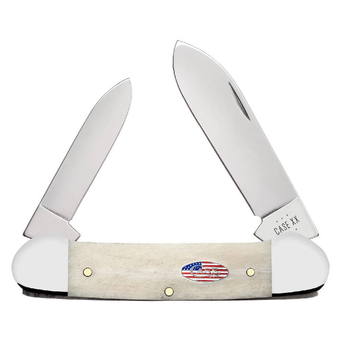 Case Canoe - Smooth Natural Bone CS - Stars & Stripes Shield Knives W.R. Case   