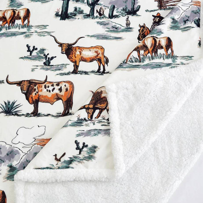 Ranch Life Western Toile Campfire Sherpa Throw HOME & GIFTS - Home Decor - Blankets + Throws HiEnd Accents