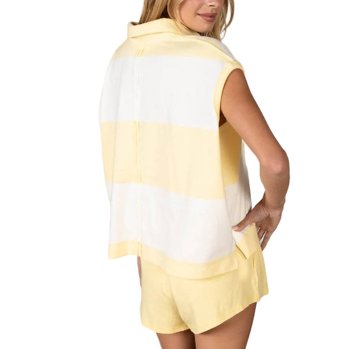 Set of Sunlit Collared Stripe Jersey Top/Shorts