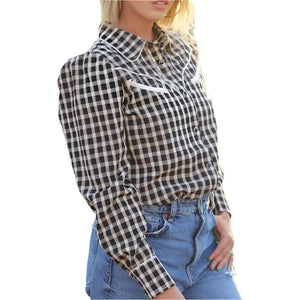 Howdy Hanny Gingham Blouse Women Clothing Tops Long Sleeve Howdy Hanny   