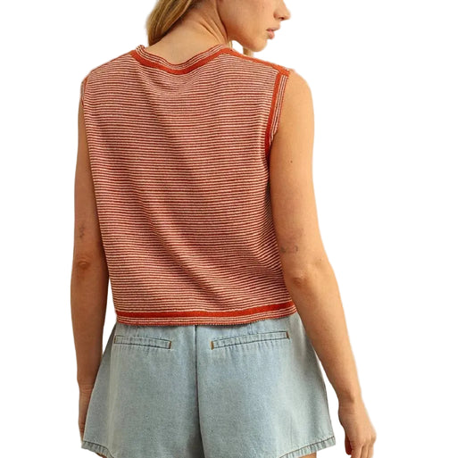 Pinstriped Knit Rust Top WOMEN - Clothing - Tops - Sleeveless Miou Muse