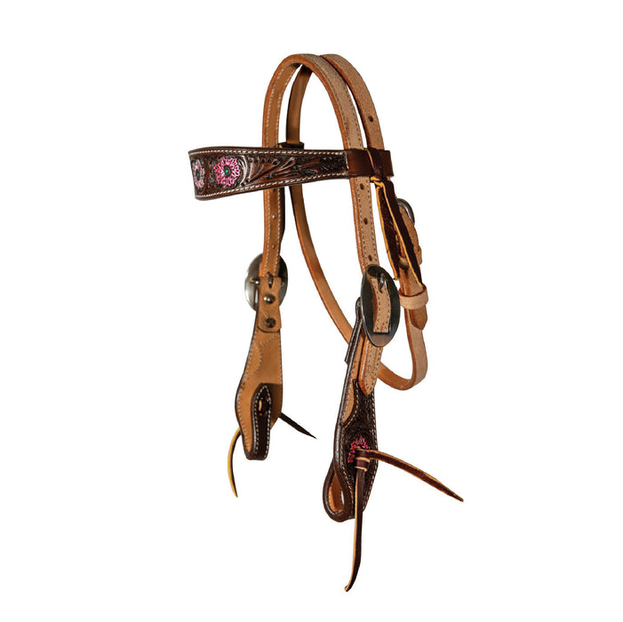 Professional's Choice Pink Flower Pony Browband Headstall Tack - Headstalls Teskey's