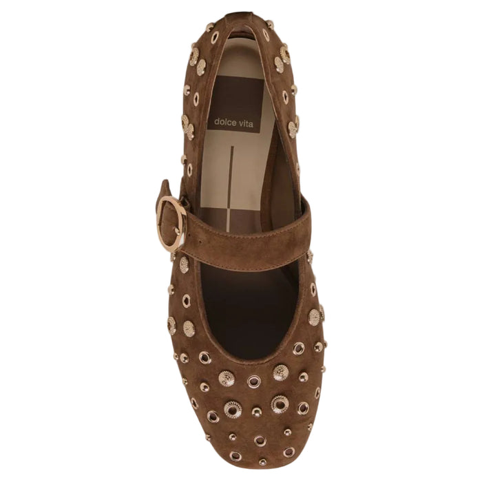 Dolce Vita Mella Studded Cocoa Suede Flat