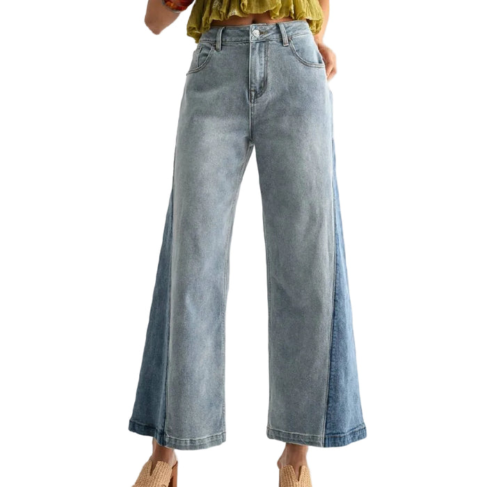 Wide Leg Two Tone Jeans WOMEN - Clothing - Jeans Camellia