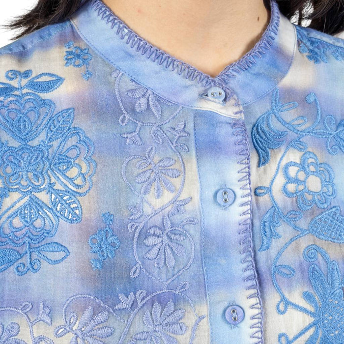 Johnny Was Relaxed Mandarin Collar Tie Dye Plaid Blouse