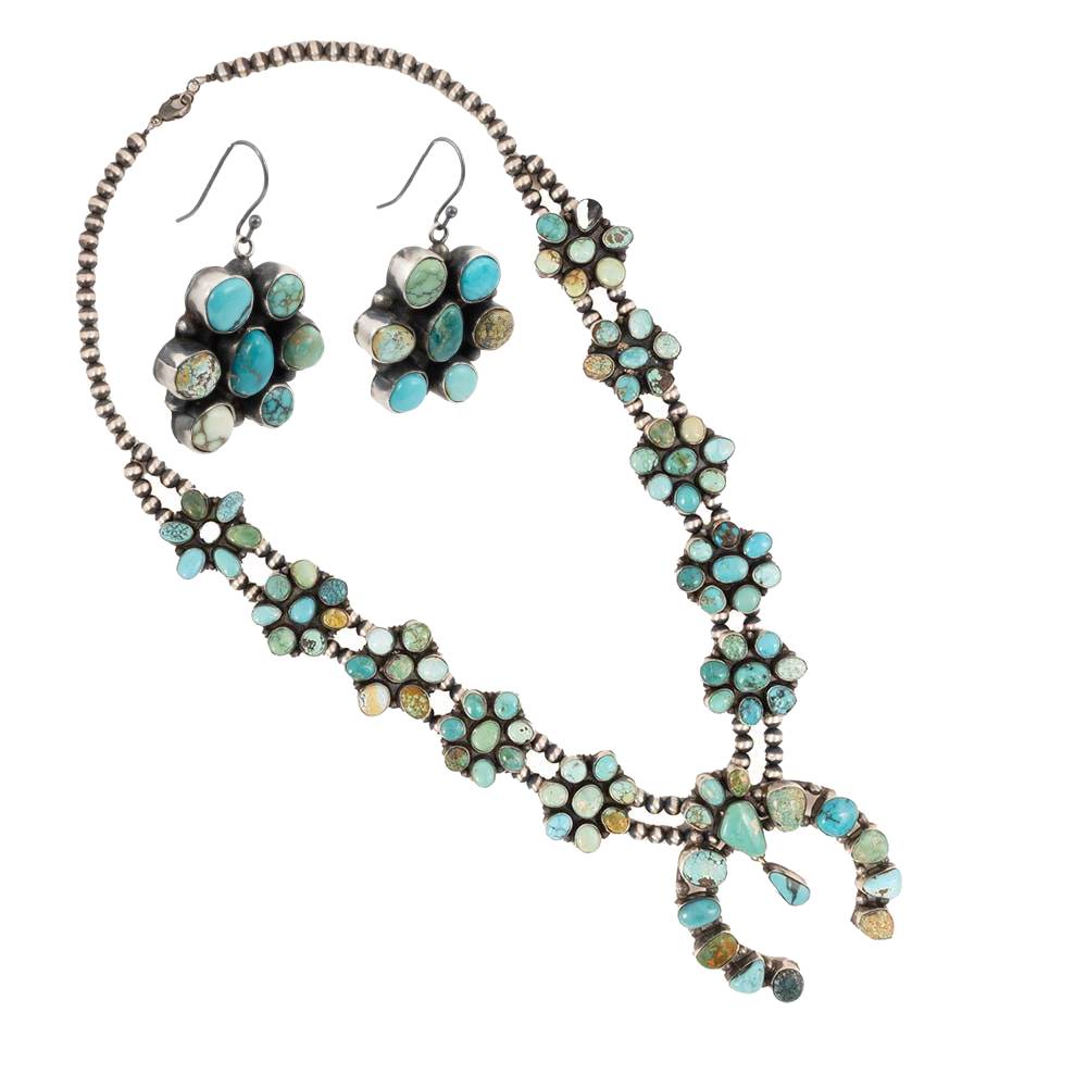 Carico Lake Turquoise Squash Blossom Set WOMEN - Accessories - Jewelry - Jewelry Sets Al Zuni   