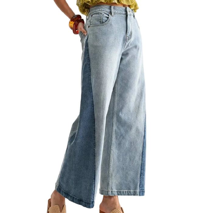Wide Leg Two Tone Jeans WOMEN - Clothing - Jeans Camellia