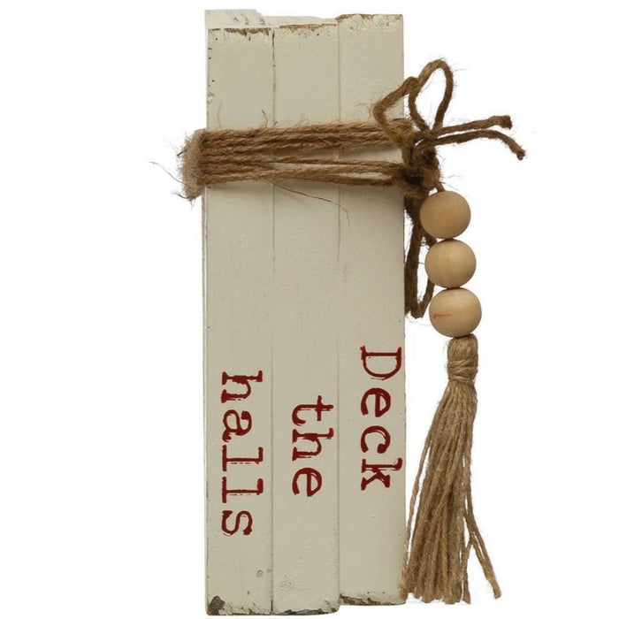 Faux Wood Block Books with Holiday Saying - FINAL SALE HOME & GIFTS - Home Decor - Seasonal Decor Creative Co-Op Deck The Halls  