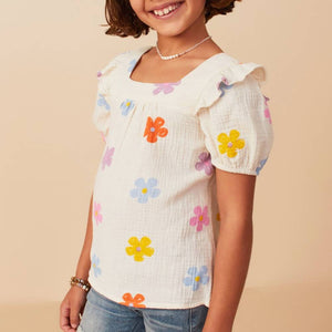 Hayden Girl's Floral Gauze Top KIDS - Girls - Clothing - Tops - Short Sleeve Tops Hayden Los Angeles   