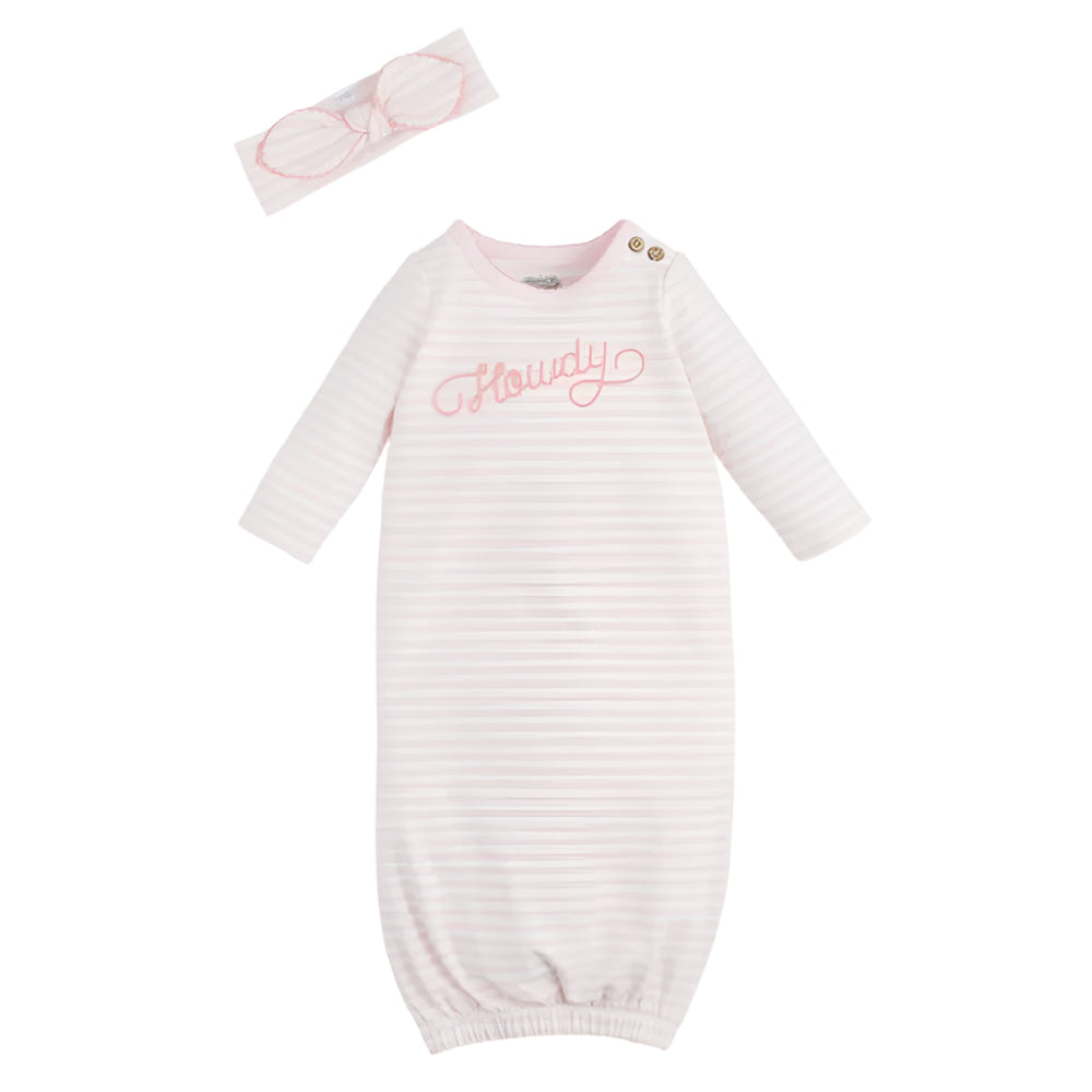 Mud Pie Baby "Howdy" Chainstitch Gown - Pink KIDS - Baby - Baby Girl Clothing Mud Pie