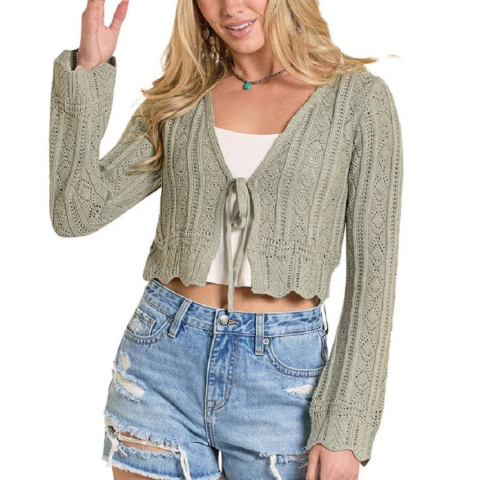 Crochet Front Tie Jade Cardigan WOMEN - Clothing - Sweaters & Cardigans Panhandle