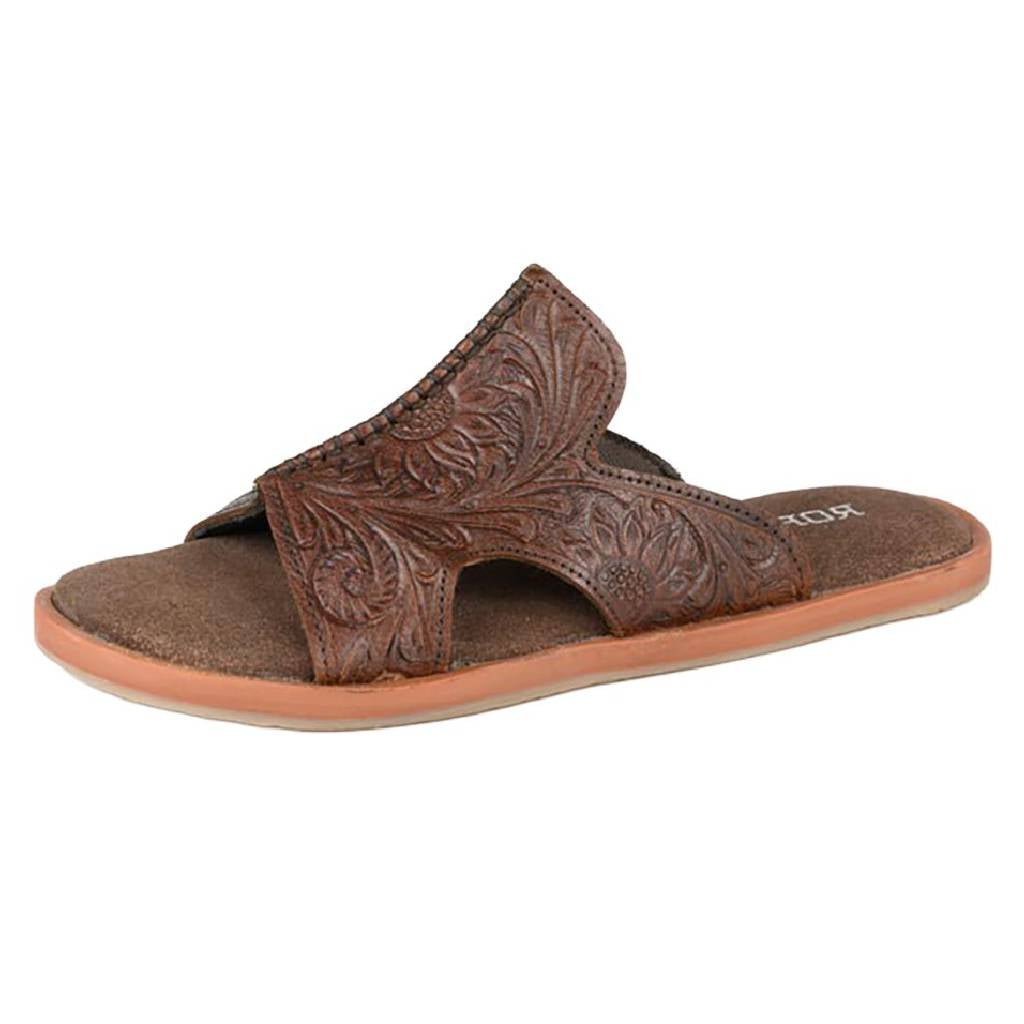 Roper Woman's Haydyn Brown Tooled Leather Slide Sandal WOMEN - Footwear - Sandals Roper Apparel & Footwear