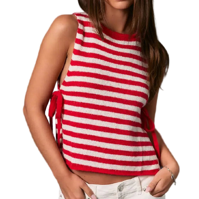 Side Tie Red Stripe Top