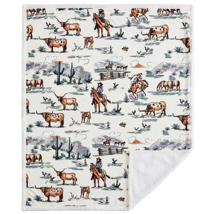 Ranch Life Western Toile Campfire Sherpa Throw HOME & GIFTS - Home Decor - Blankets + Throws HiEnd Accents