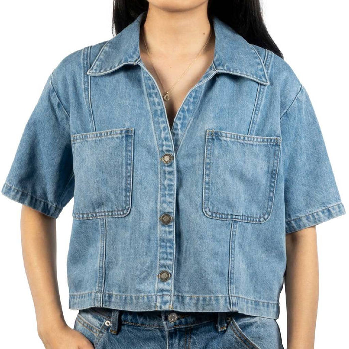 Stetson Women's Denim Blue Crop Button Down Top