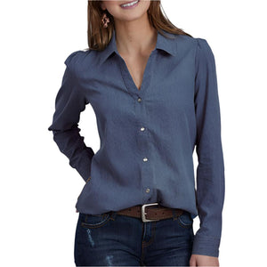 Roper Women's Aztec Back Denim Shirt - FINAL SALE WOMEN - Clothing - Tops - Long Sleeved Roper Apparel & Footwear