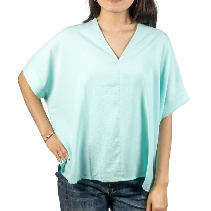 Blue V Neck Top