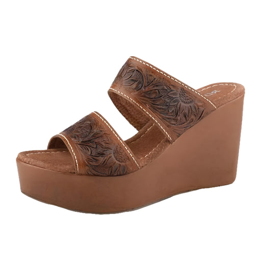 * Roper Women's Cognac Tooled Two Band Wedge Sandal - FINAL SALE WOMEN - Footwear - Sandals Roper Apparel & Footwear