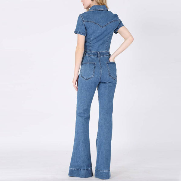 Women's Bellbottom Denim Jumpsuit - Teskeys