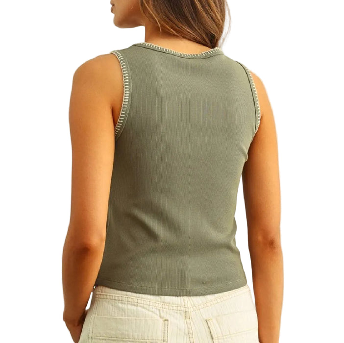 Stitch Detail Olive Knit Top