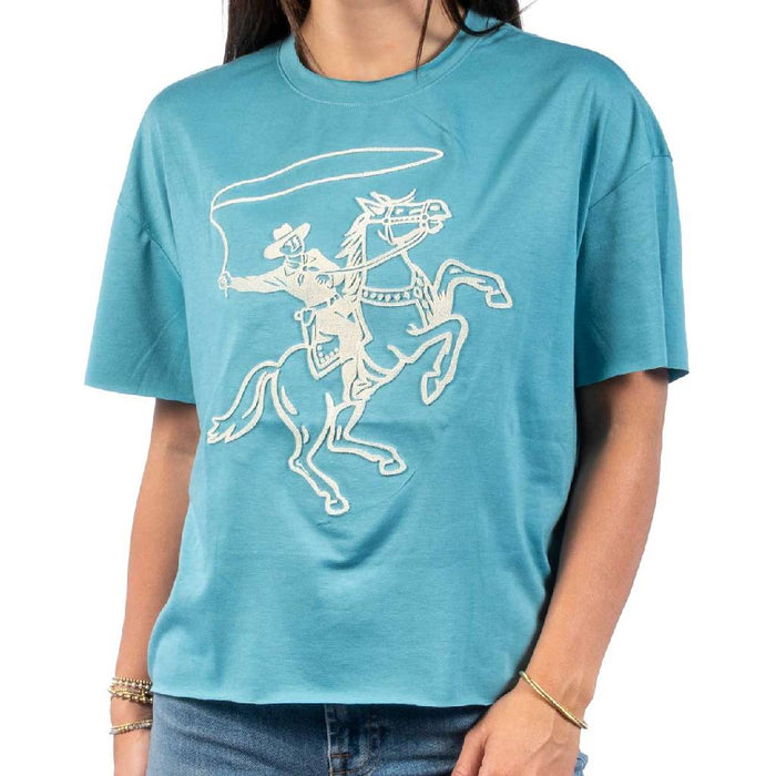 Howdy Hanny Roping Cowboy Blue Tee WOMEN - Clothing - Tops - Short Sleeved Howdy Hanny