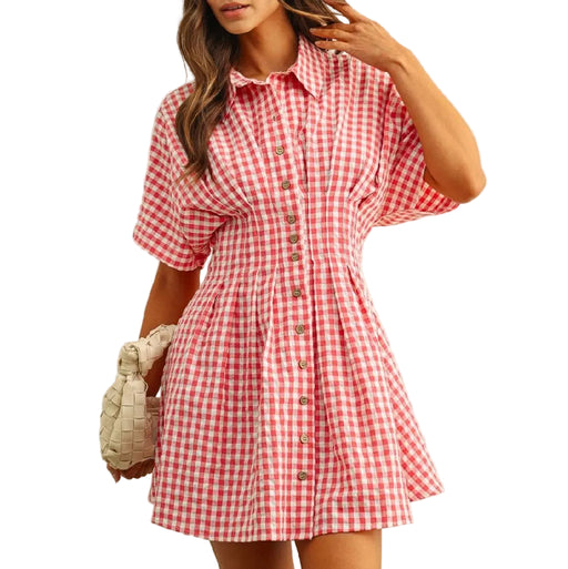 Gingham Red Shirt Dress WOMEN - Clothing - Dresses Miou Muse