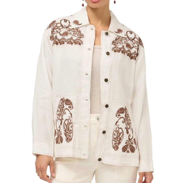 Johnny Was Linen Trapunto Chore Jacket
