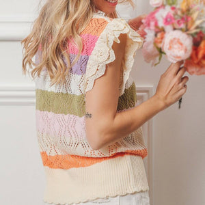 Pointelle Stripe Knit Top WOMEN - Clothing - Tops - Short Sleeved BiBi Clothing   