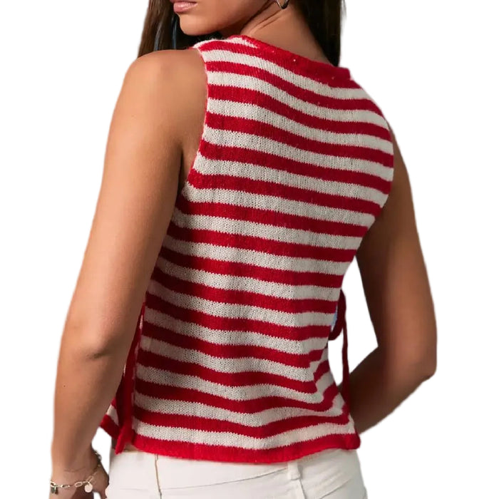 Side Tie Red Stripe Top