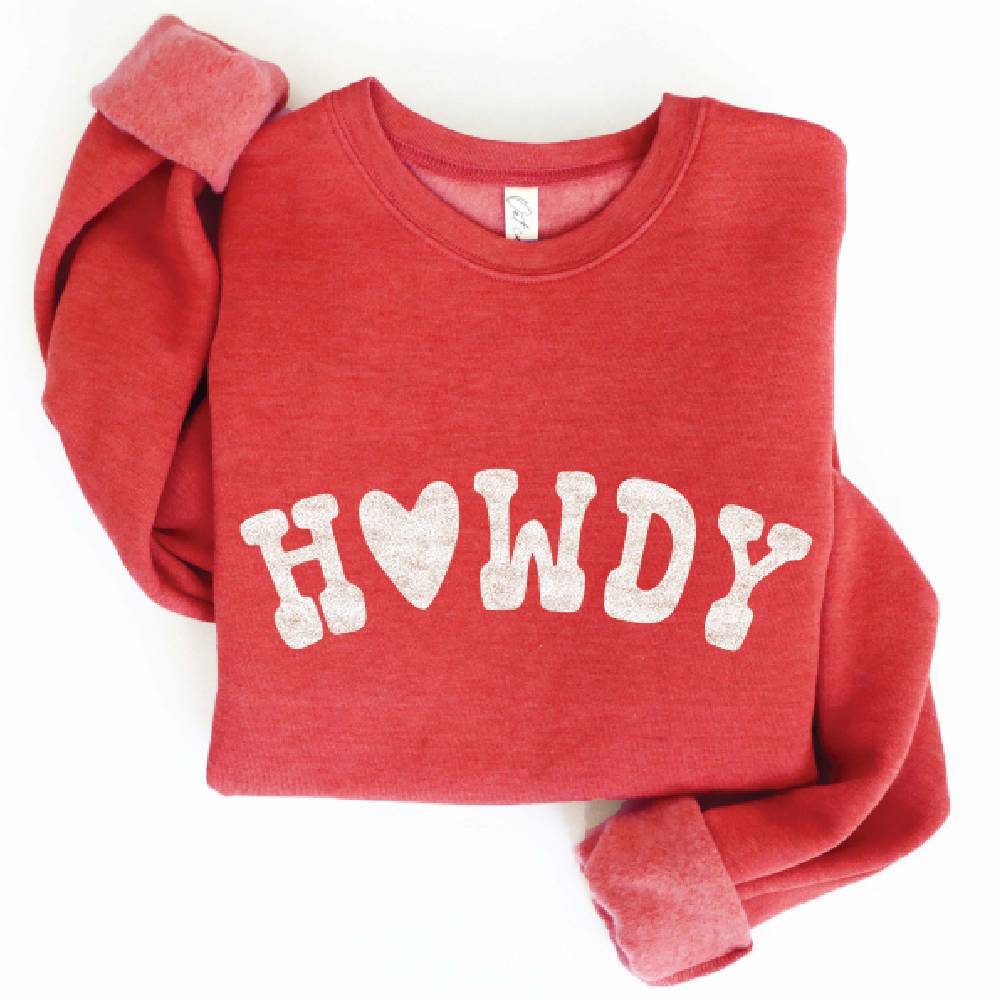 "Howdy" Graphic Sweater - Cranberry Heather