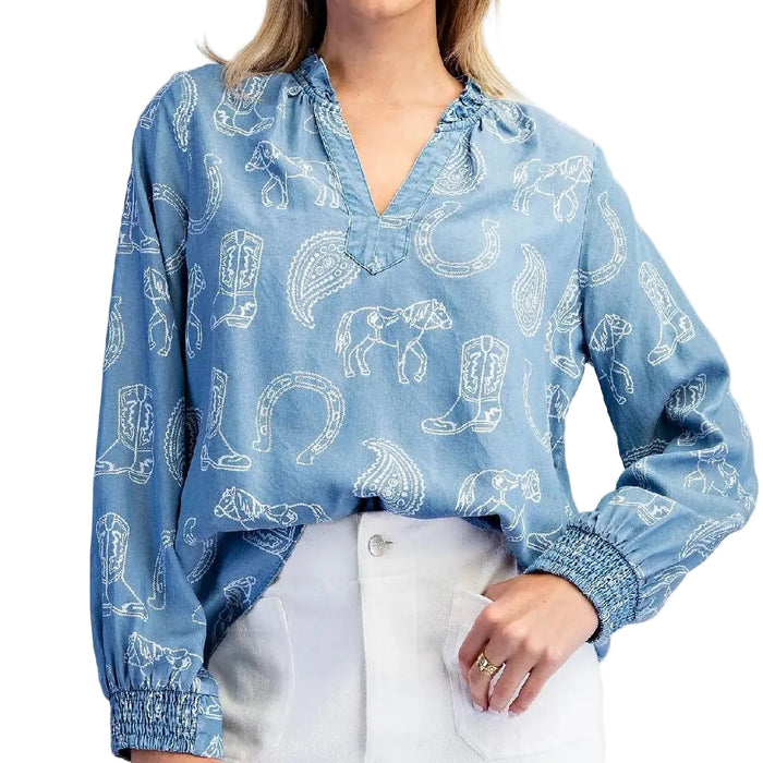 Bleach Washed Denim Top