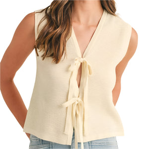 Front Bow Detail Textured Sweater Vest - Ivory WOMEN - Clothing - Tops - Sleeveless Anniewear