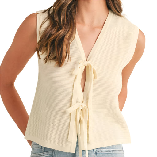 * Front Bow Detail Textured Sweater Vest - Ivory - FINAL SALE WOMEN - Clothing - Tops - Sleeveless Anniewear