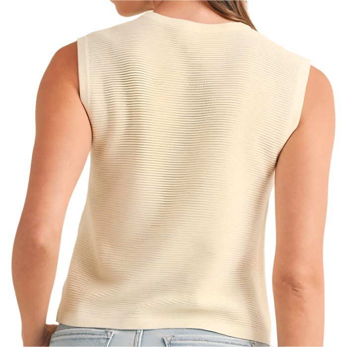 * Front Bow Detail Textured Sweater Vest - Ivory - FINAL SALE WOMEN - Clothing - Tops - Sleeveless Anniewear
