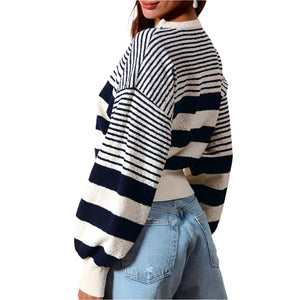 Striped Knit Sweater WOMEN - Clothing - Sweaters & Cardigans So Me