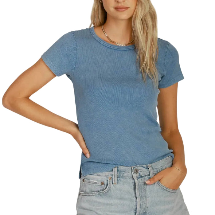 Dylan Rowan Rib Bright Blue Tee WOMEN - Clothing - Tops - Short Sleeved Dylan