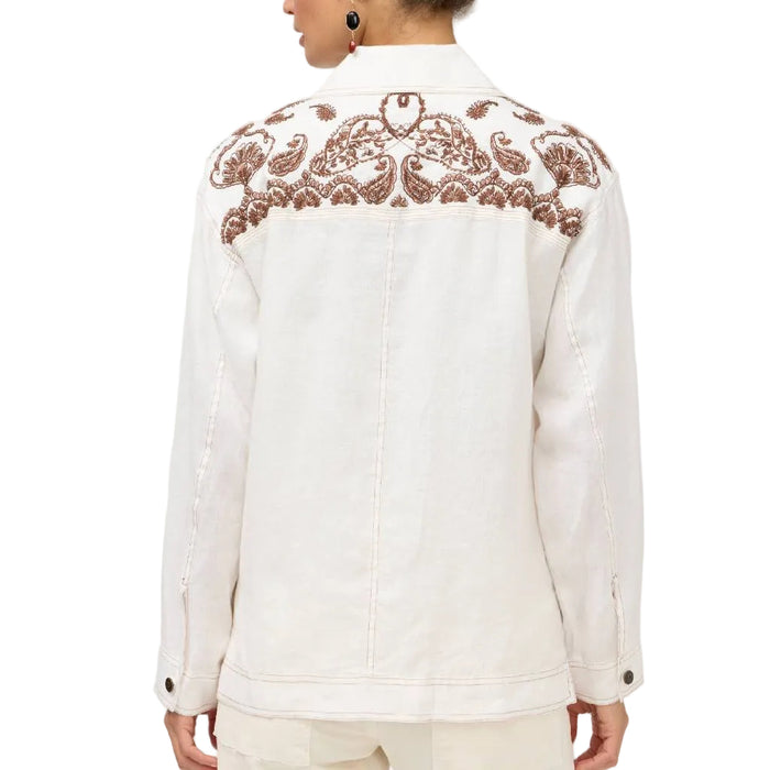 Johnny Was Linen Trapunto Chore Jacket