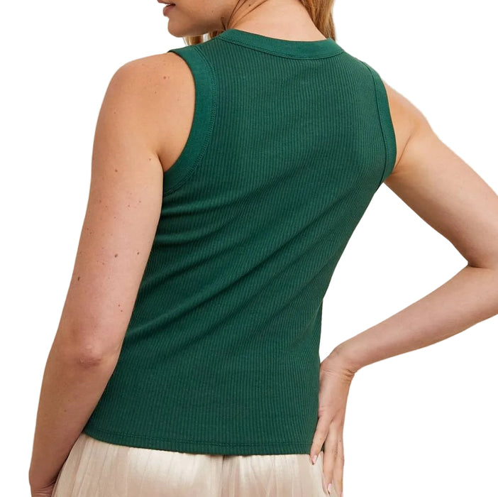 Ribbed Knit Green Crew Neck Tank