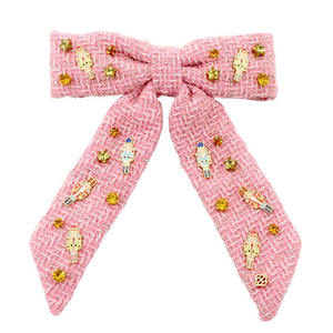 Pink/Gold Metallic Tweed Nutcracker Bow Barrette WOMEN - Accessories - Hair Accessories Brianna Cannon